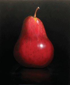 Tom Seghi, Red Pear, acrylic on canvas. Courtesy Kelley Roy Gallery.