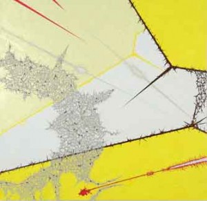 Julie Davidow, The new strain # 9 (from ‘Arcade’/Mehretu), 2009, gesso, acrylic, latex enamel and enamel paint on canvas, 60” x 60”.