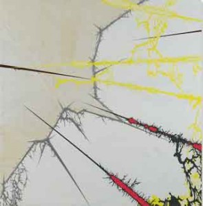 Julie Davidow, The new strain # 12 (from Mehretu), 2009, gesso, acrylic, latex enamel and enamel paint on canvas, 48” x 48”.  